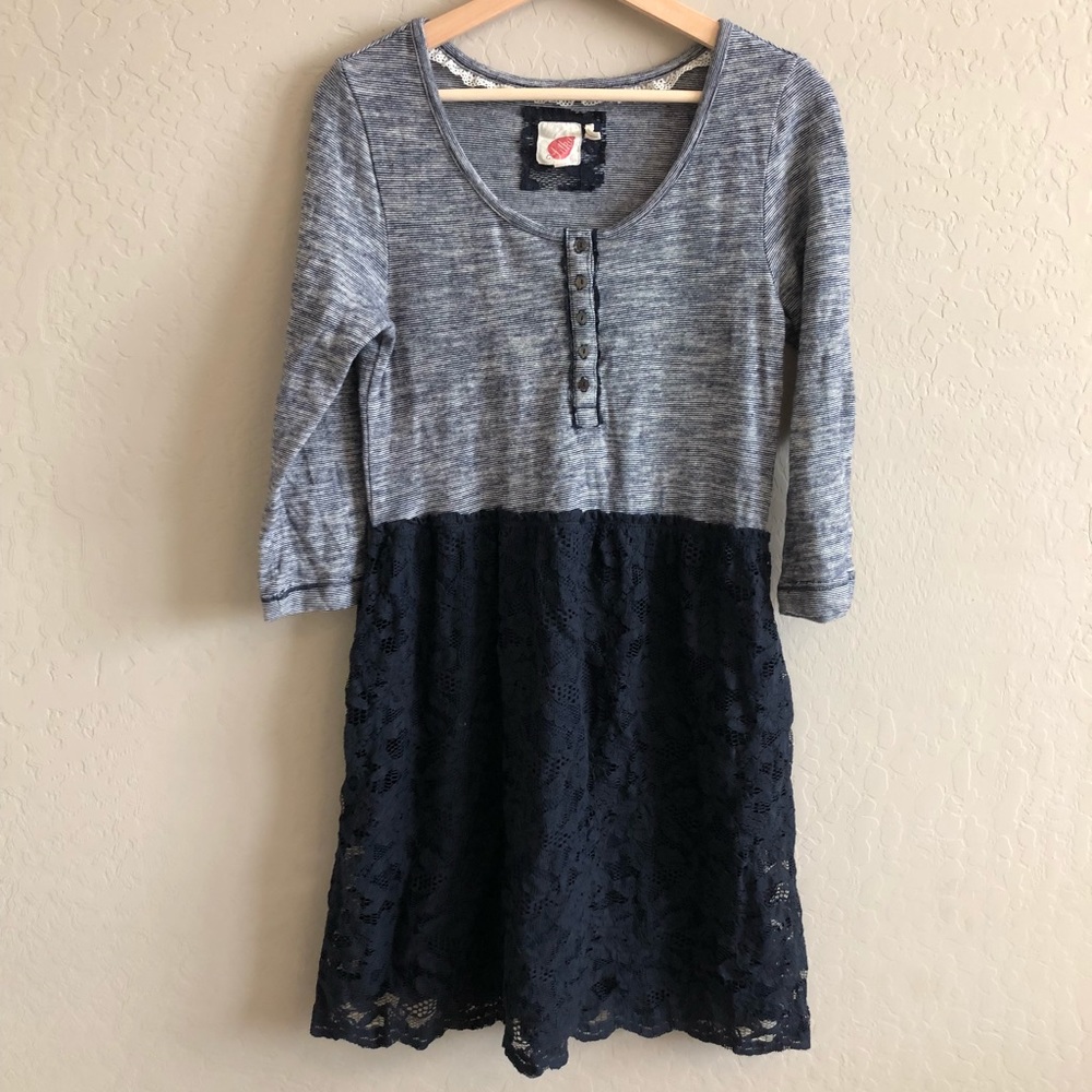 Anthropologie Heather Gray Top with Navy Lace Midi Dress - Picture 3 of 6